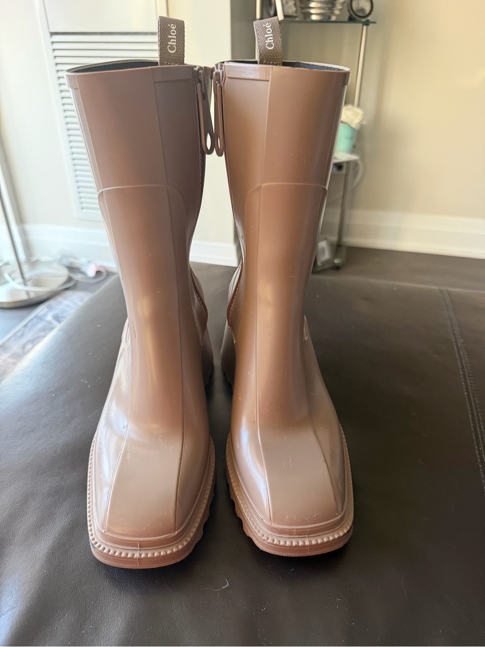 Chloe Women's Brown Rubber Chelsea Rain Boots